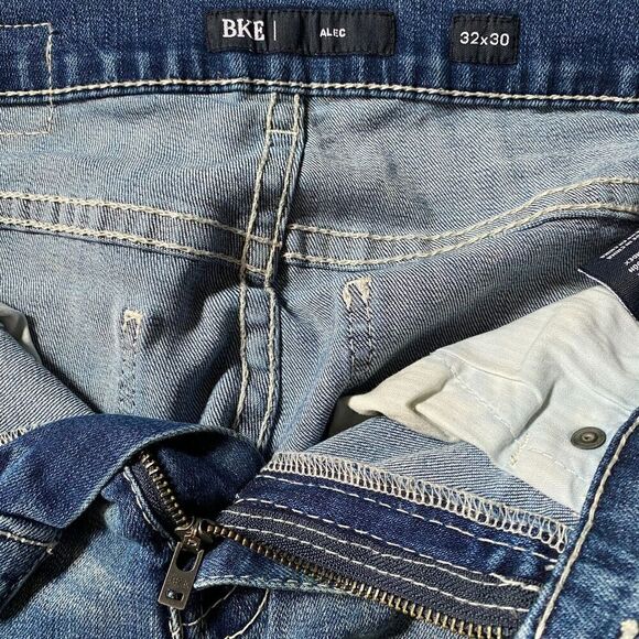 BKE Buckle Jeans Mens 32x30 Alec Blue Straight Leg Embroidered Stretch Comfort - Picture 6 of 13